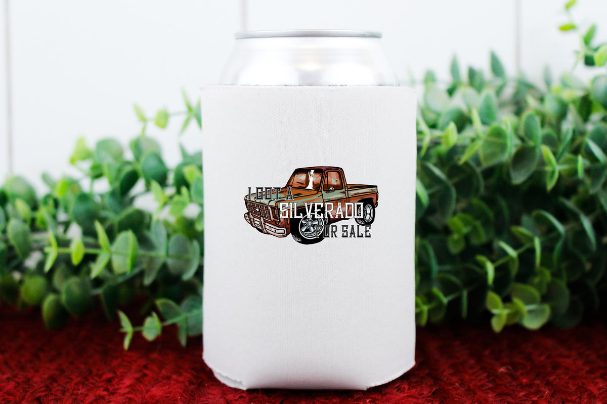 I got a Silverado for sale KOOZIE 3.5" ON LONGEST SIDE HIGH HEAT screen print transfer