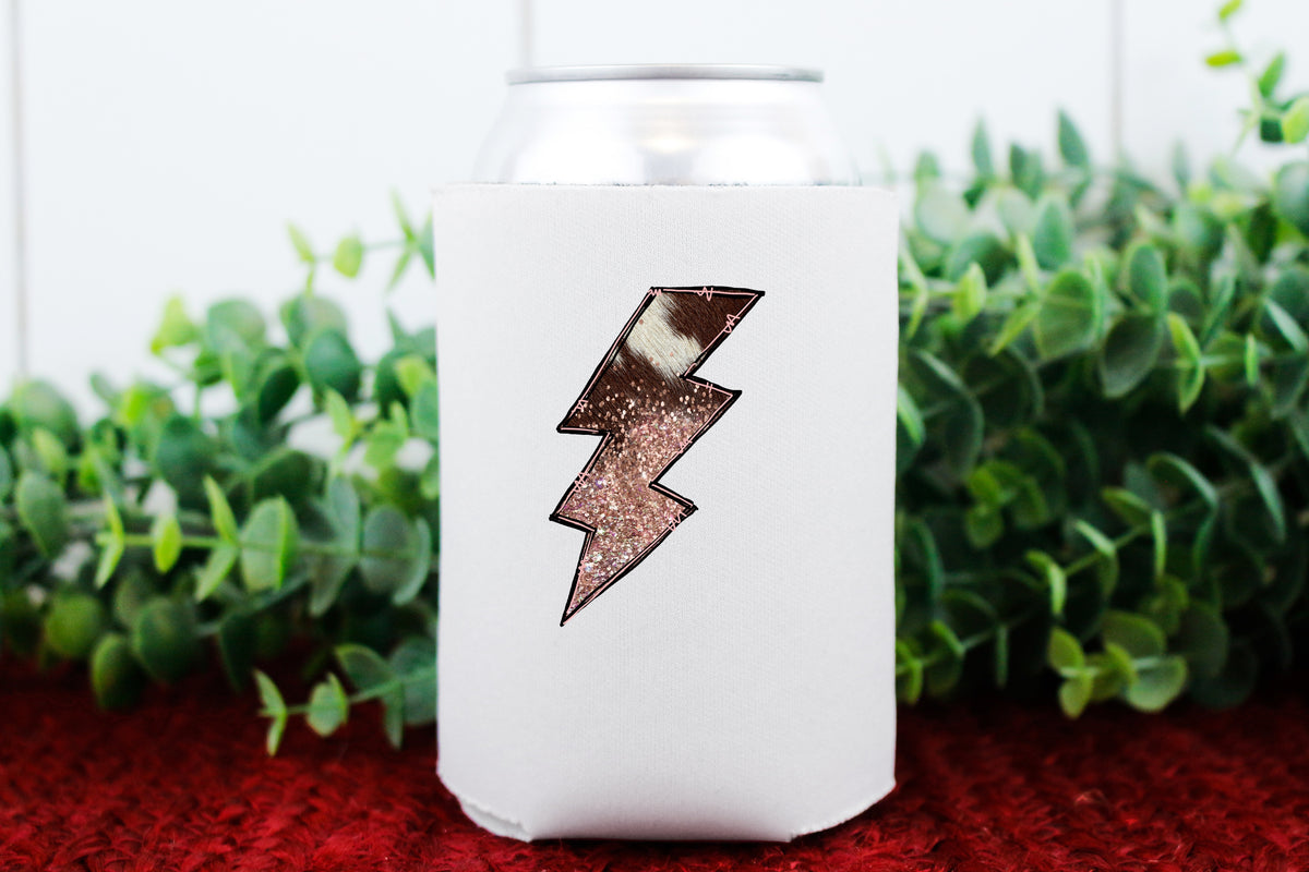 Cowhide print lightning bolt KOOZIE HIGH HEAT screen print transfer
