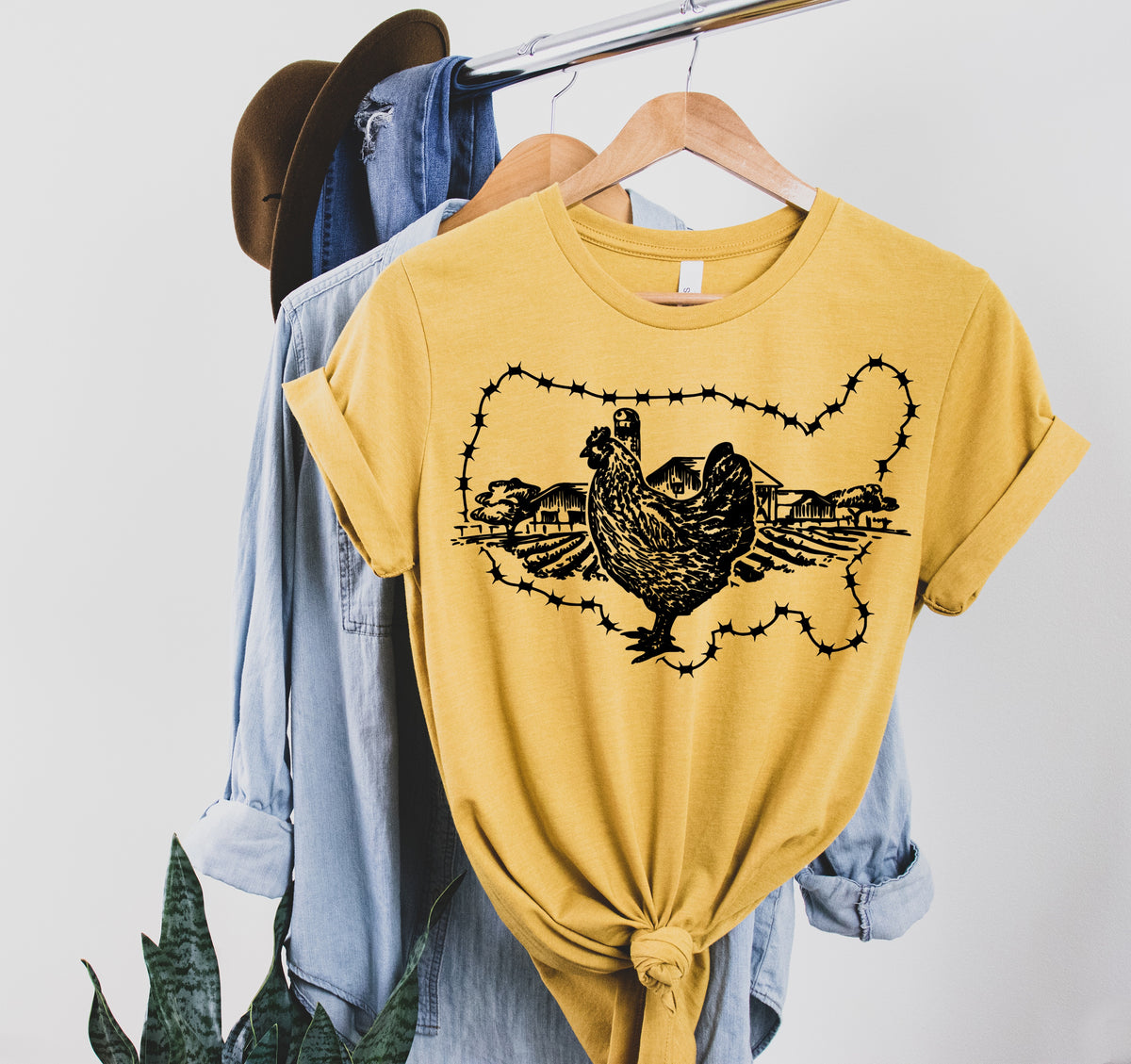 BLACK Farm scene with CHICKEN Screen print transfer