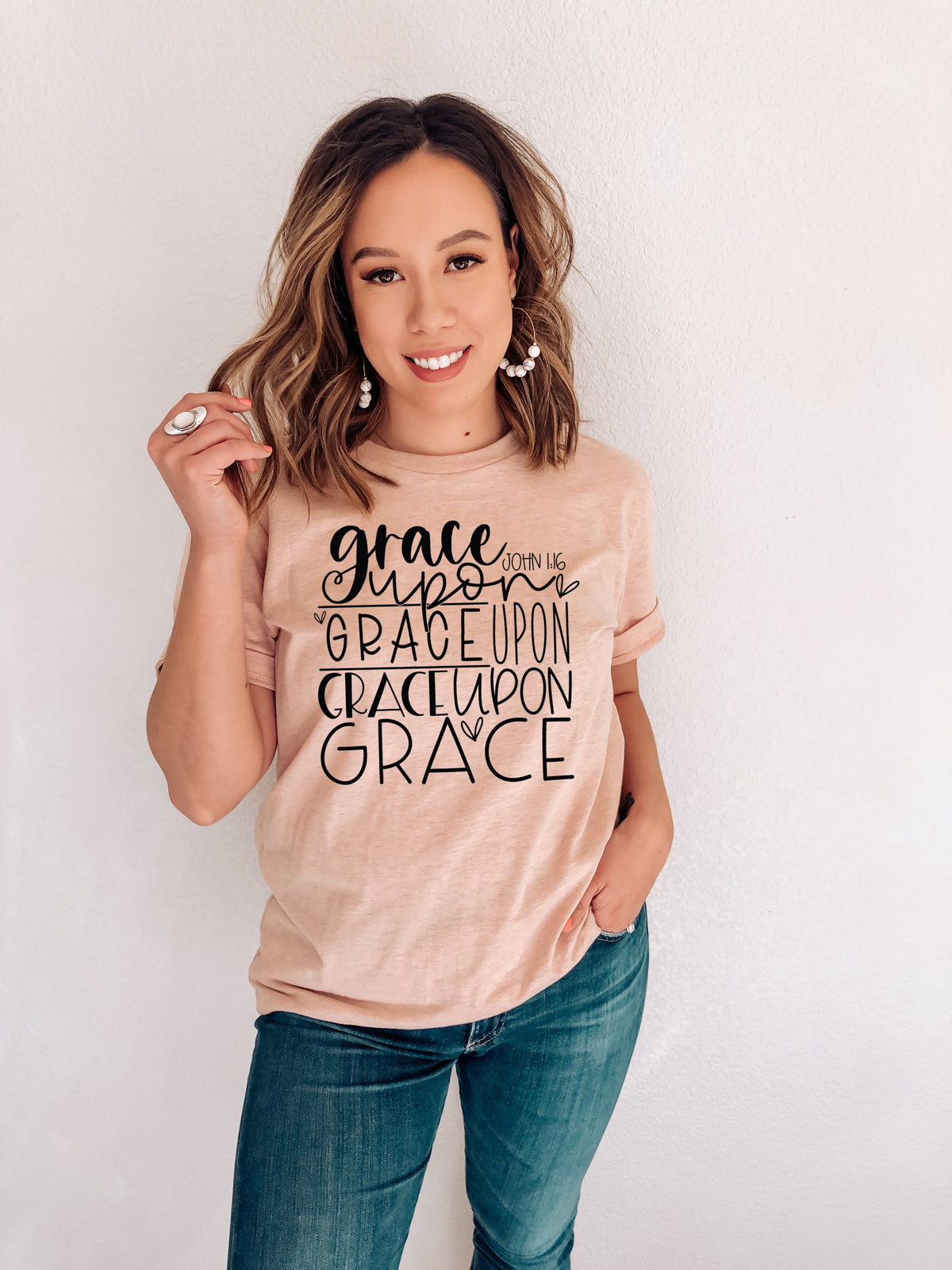 BLACK Grace upon grace John 1:16 screen print transfer