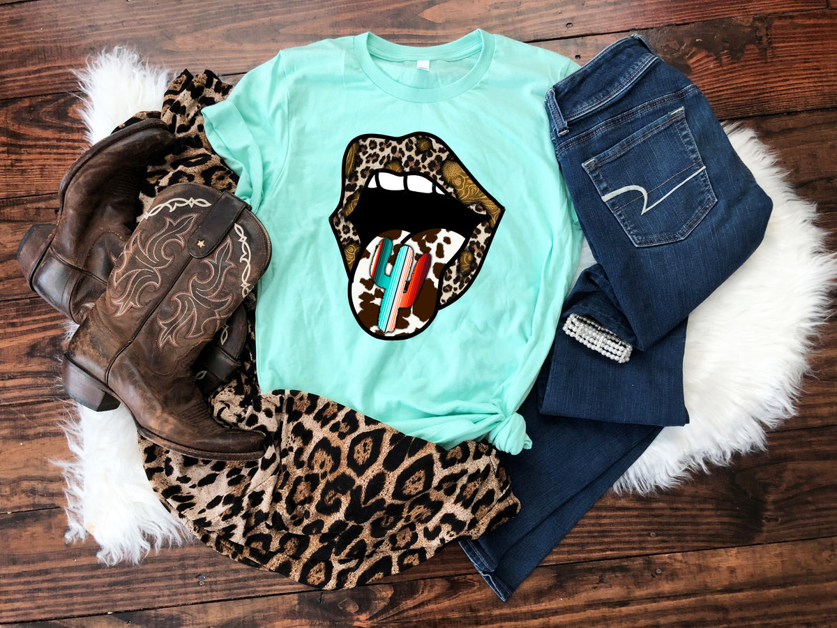 Leopard lips with cactus HIGH HEAT screen print transfer