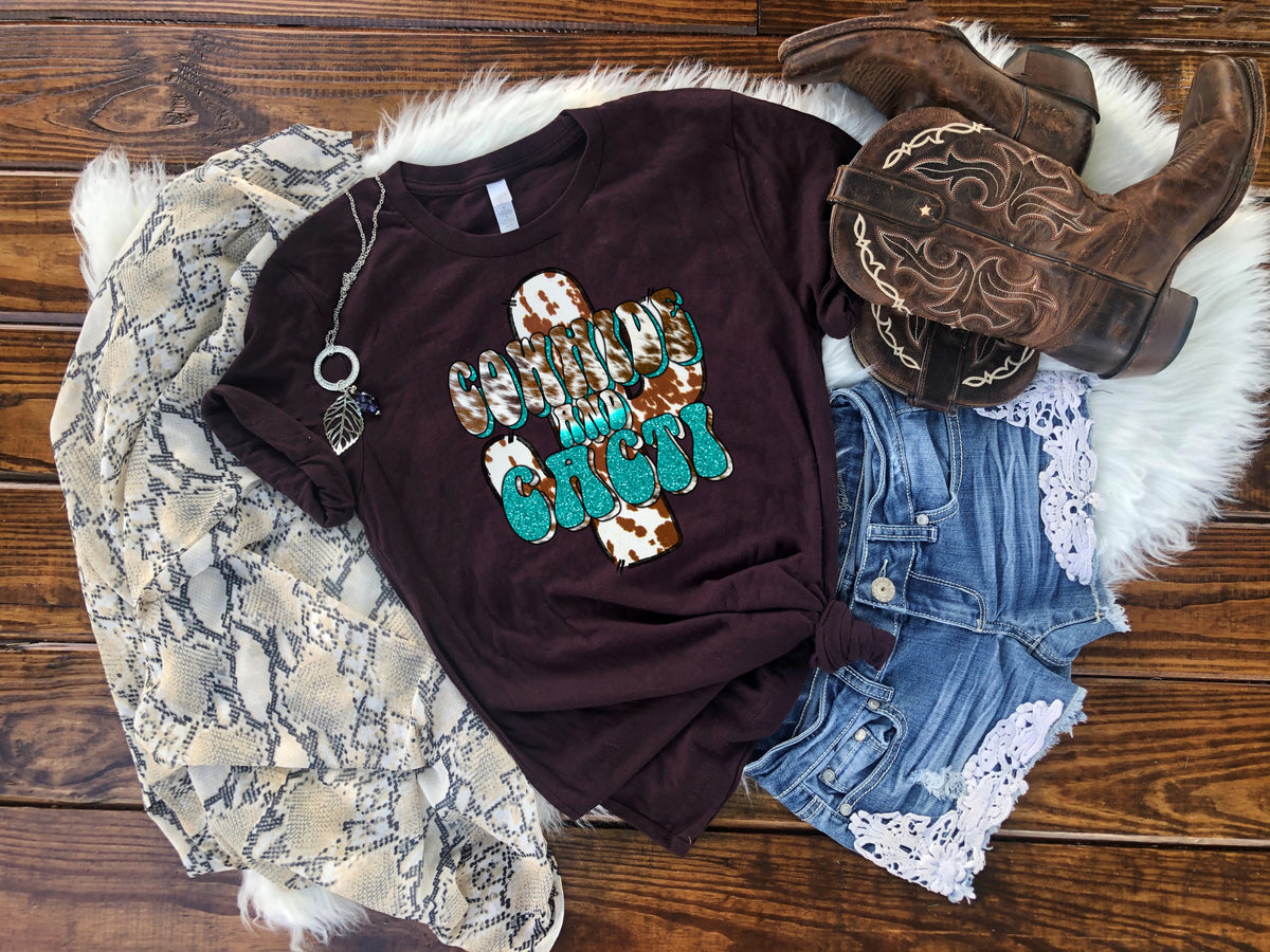 Cowhide and cacti HIGH HEAT screen print transfer