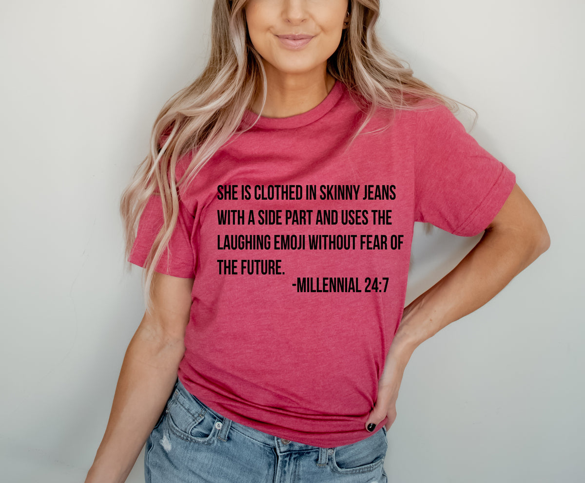 She is clothed im skinny jeans screen print transfer