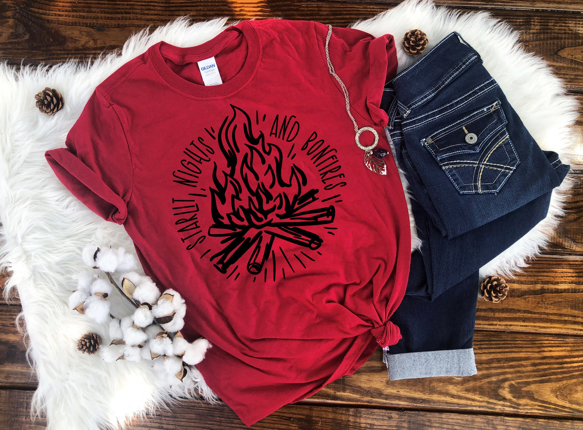 Starlite nights and bonfires screen print transfer