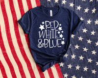 Red white and blue screen print transfer
