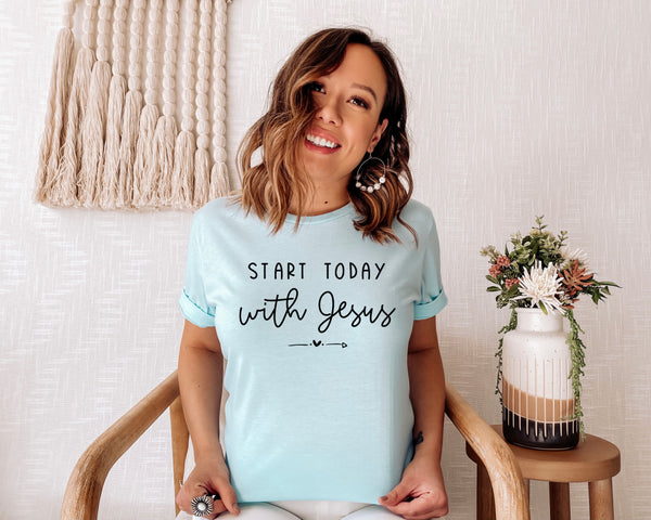 Start today with Jesus screen print transfer