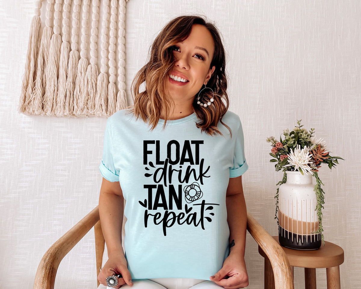 BLACK Float drink tan repeat screen print transfer