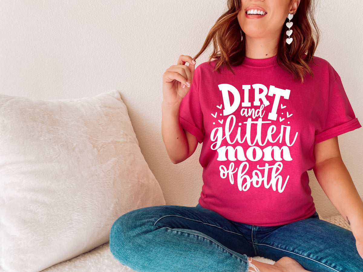 Dirt and glitter mom of both WHITE screen print transfer