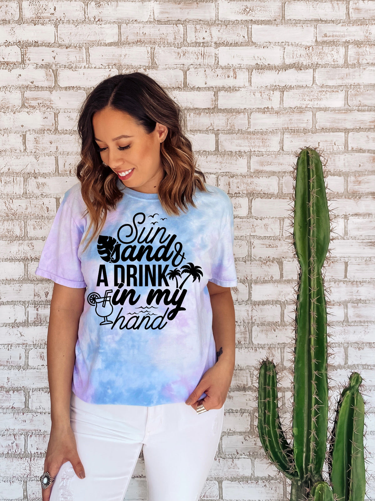 Sun sand a drink in my hand screen print transfer