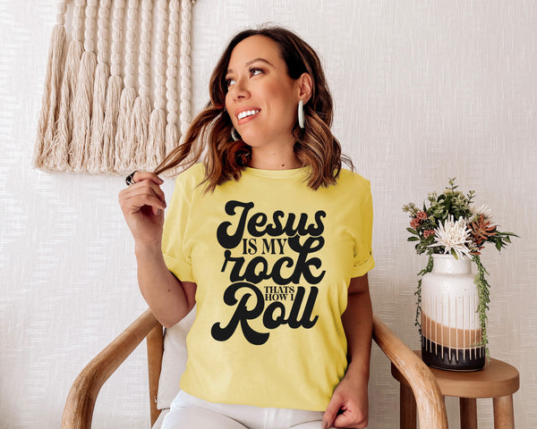 Jesus is my rock thats how I roll screen print transfer