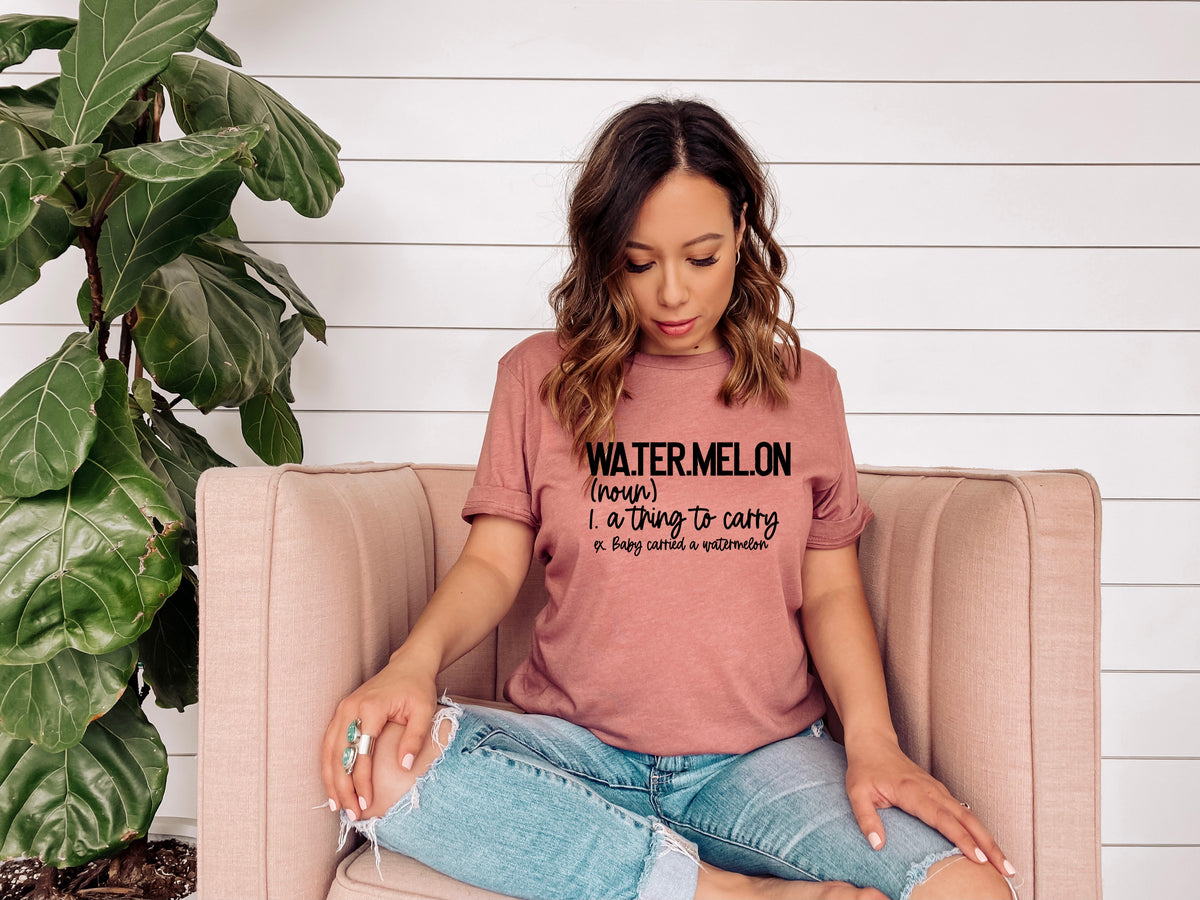 Watermelon (noun) 1. A thing to carry ex. Baby carried a watermelon (BLACK)screen print transfer