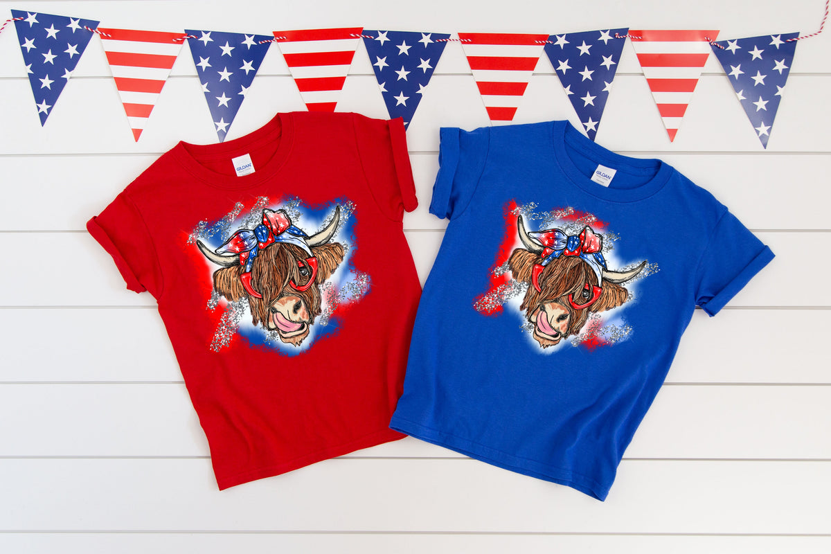 YOUTH Patriotic Shaggy Cow HIGH HEAT screen print transfer