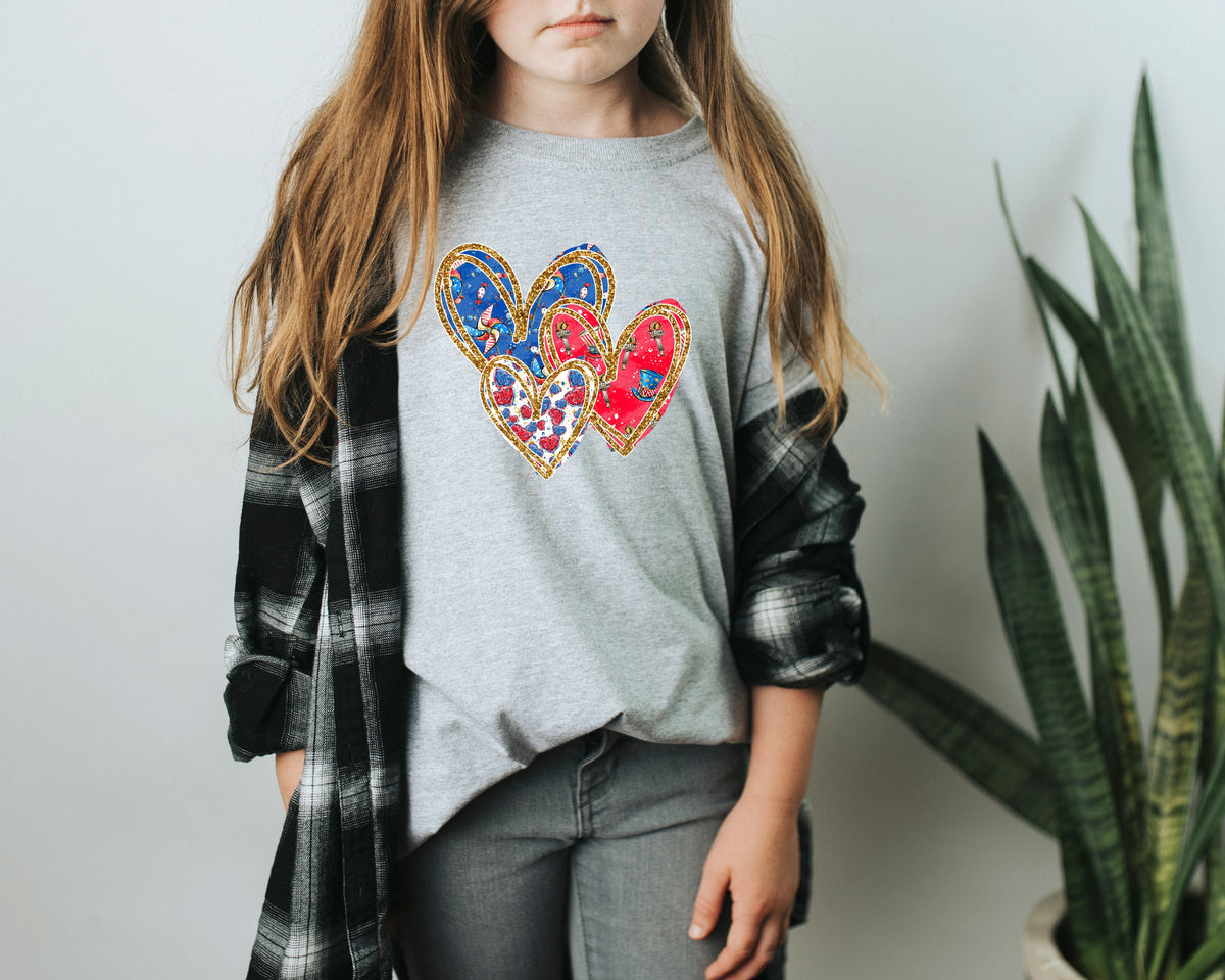 YOUTH Patriotic triple hearts HIGH HEAT screen print transfer