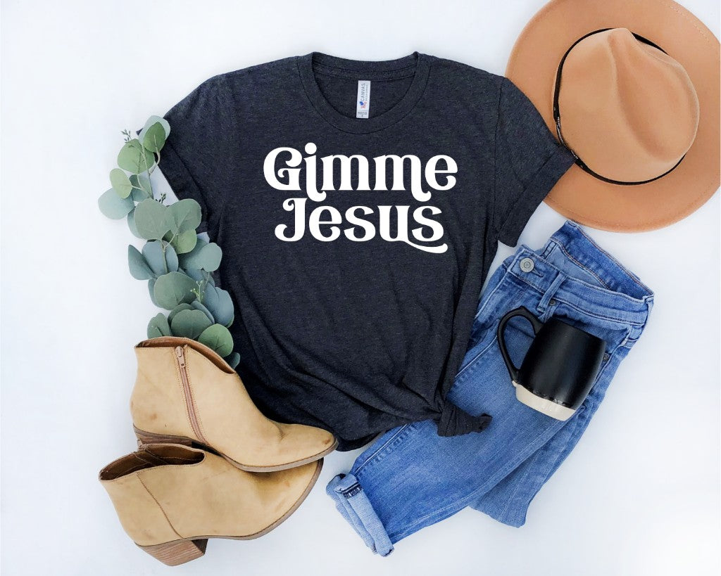 WHITE Gimme Jesus screen print transfer