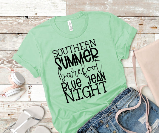 Southern summer barefoot blue Jean night screen print transfer