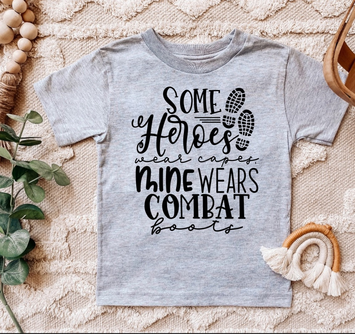 YOUTH Some heroes wear capes mine wears combat boots screen print transfer