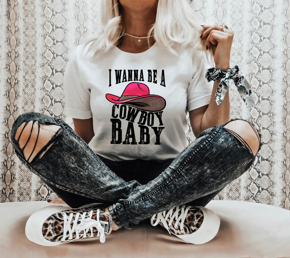 I wanna be a cowboy baby PINK HAT HIGH HEAT screen print transfer