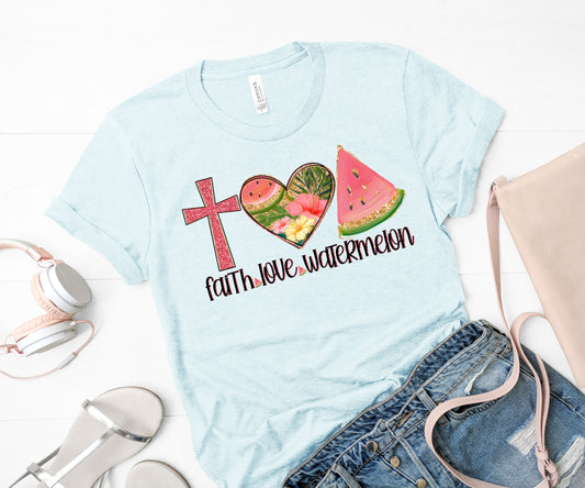 Faith love watermelon YOUTH screen print transfer RTS approx 8inches wide