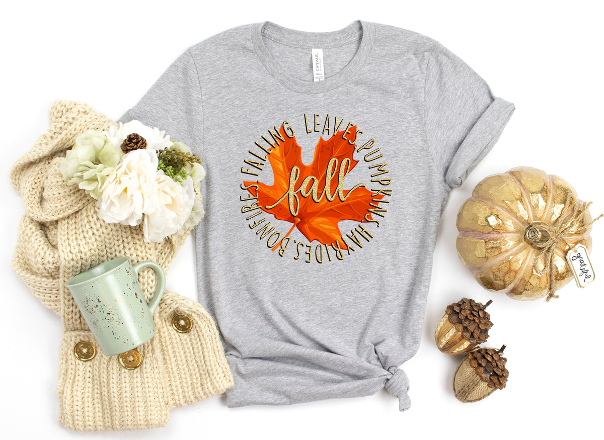 Falling leaves pumkins hayrides bonfires (circle fall) HIGH HEAT screen print transfer