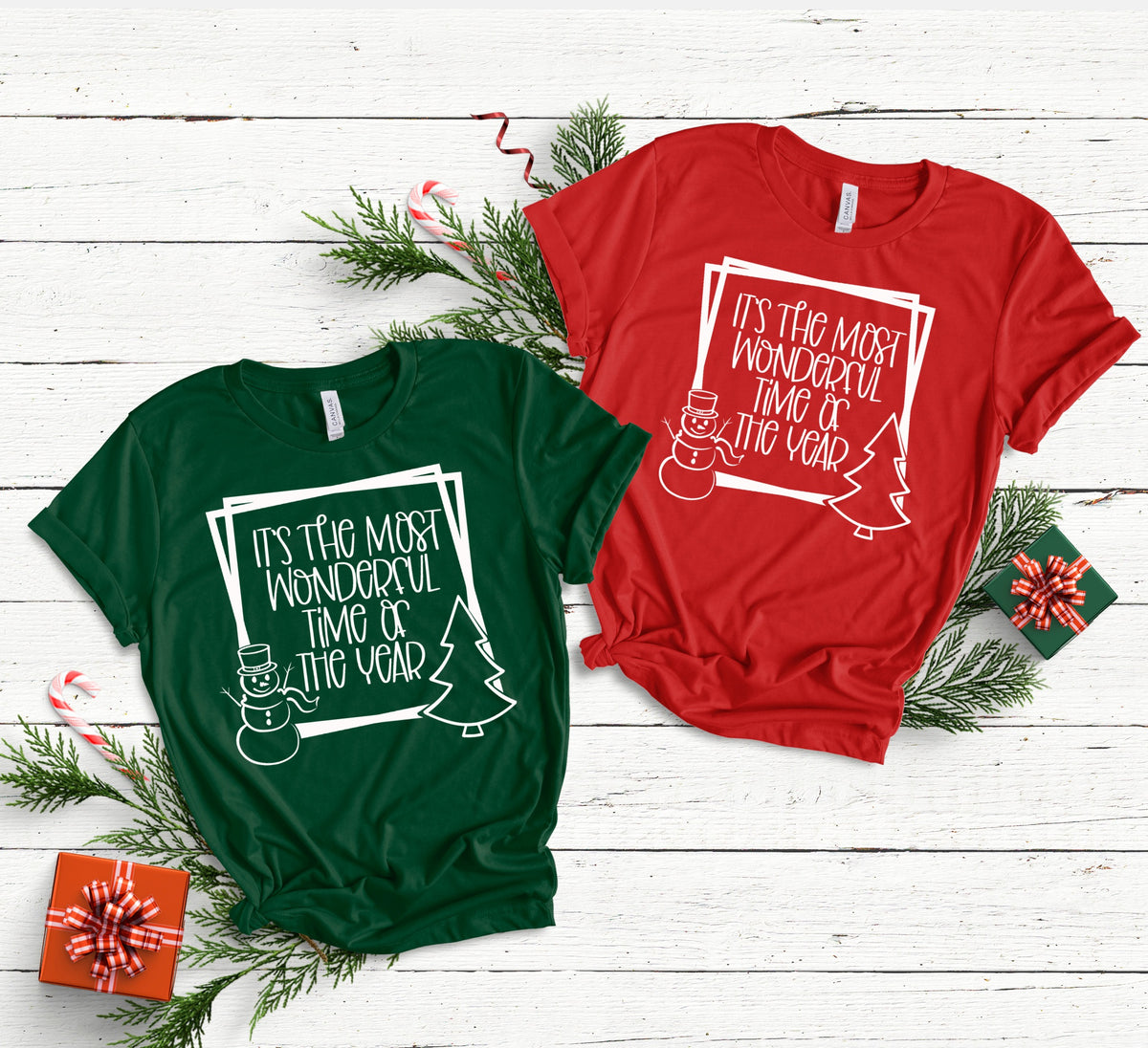 It's the most wonderful time of the year (square with tree and snowman) screen print transfer