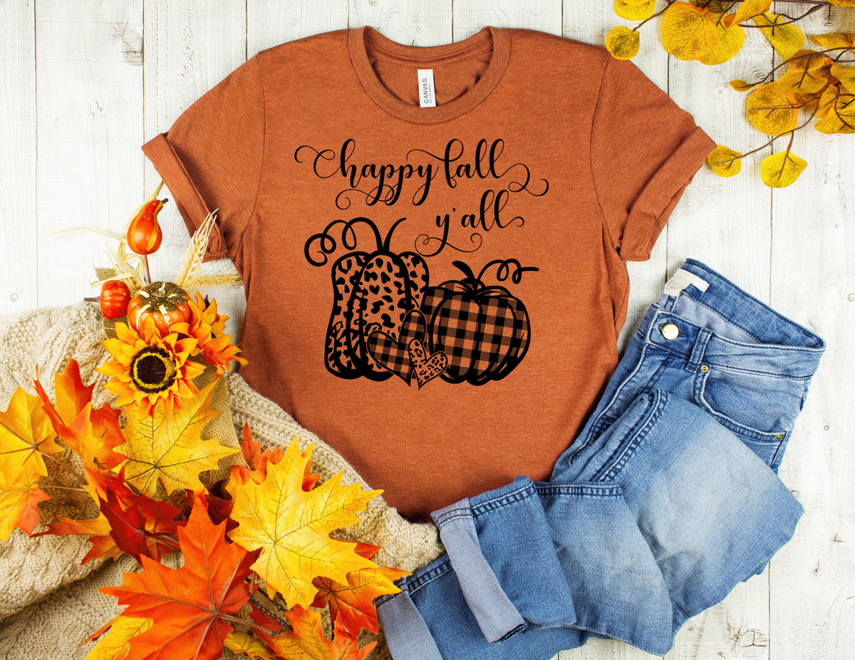 Happy fall y'all black pumpkins screen print transfer