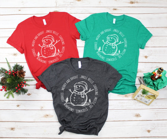 Circle snowman Merry and bright screen print transfer