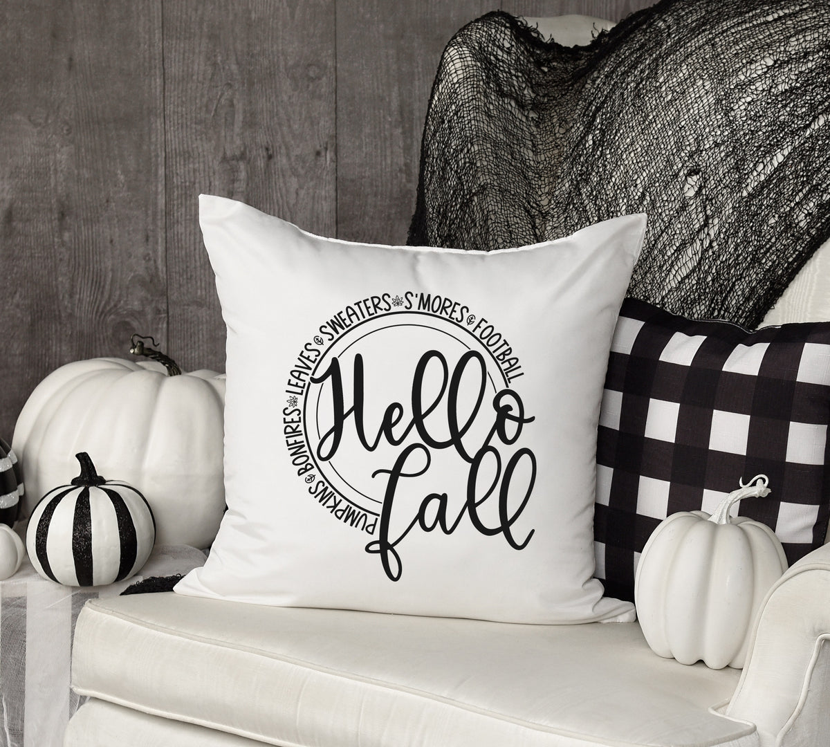 Hello fall circle screen print transfer