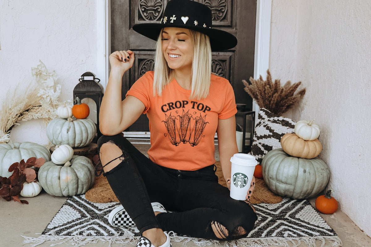 Crop top BLACK screen print transfer