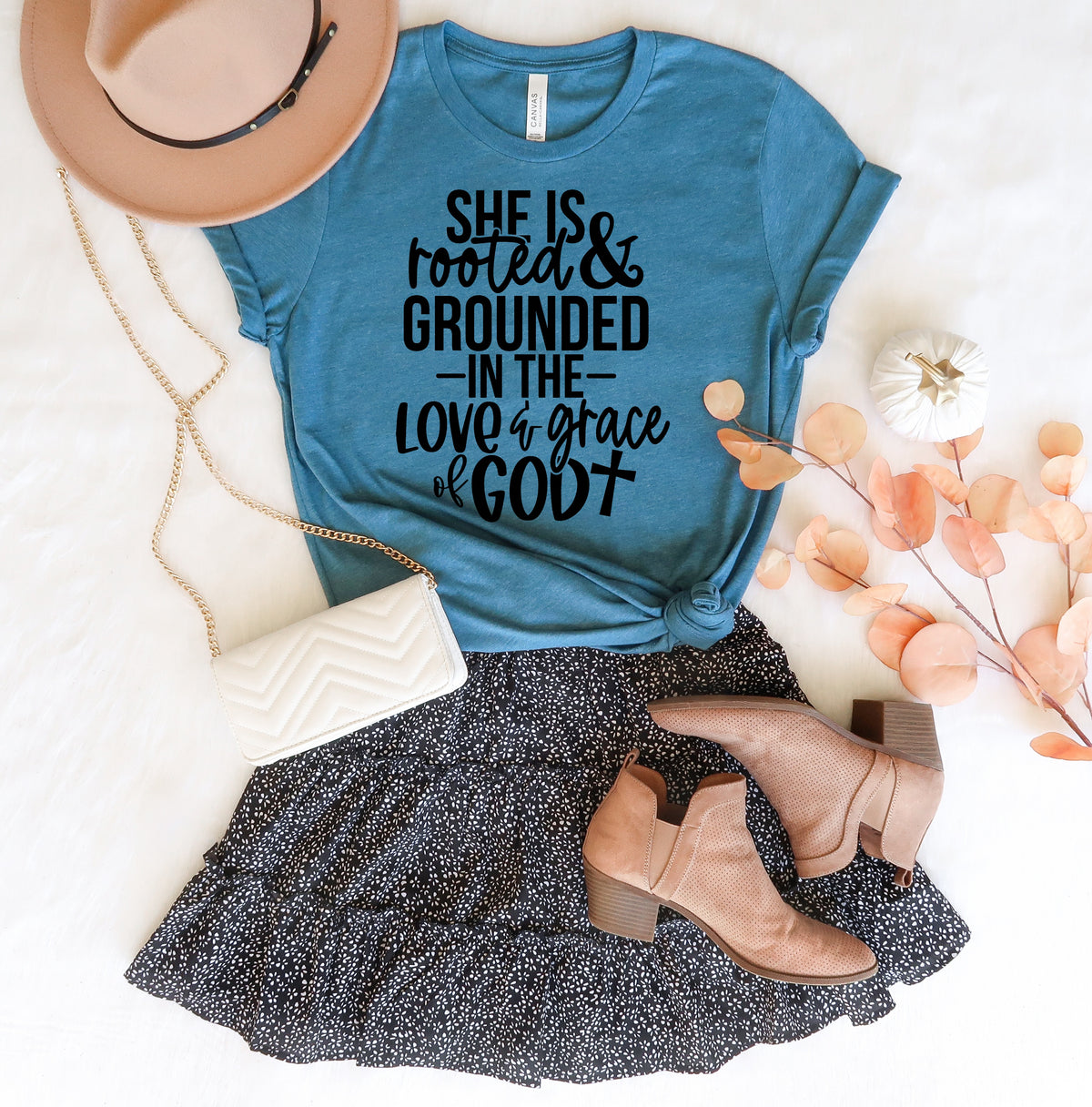 BLACK She is rooted & grounded in the love & grace of God screen print transfer