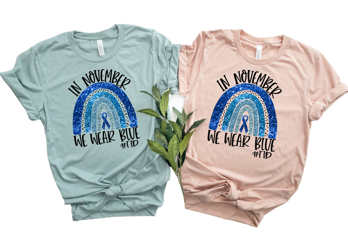 In November we wear blue HIGH HEAT screen print transfer