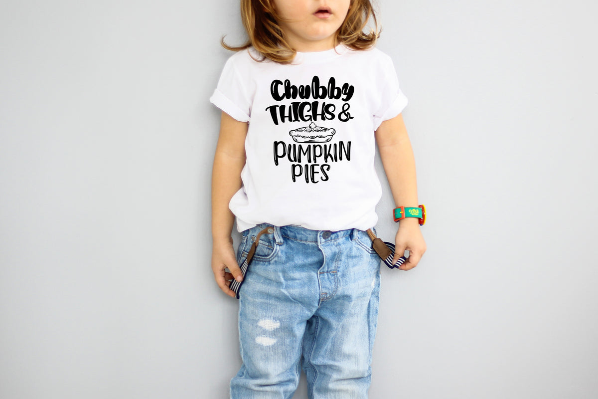 Youth BLACK Chubby Thighs and pumpkin pies screen print transfer