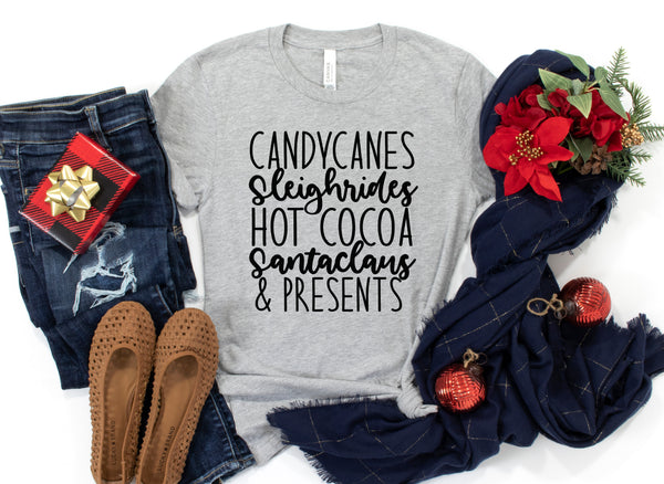 Candycanes sleighrides Hot Cocoa Santaclaus & presents screen print transfer