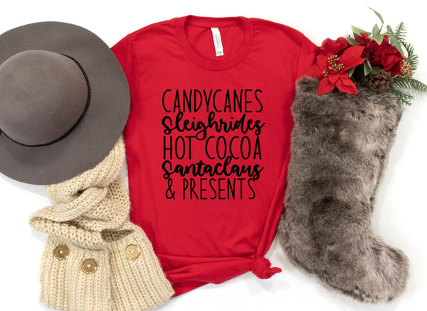 Candycanes sleighrides Hot Cocoa Santaclaus & presents screen print transfer