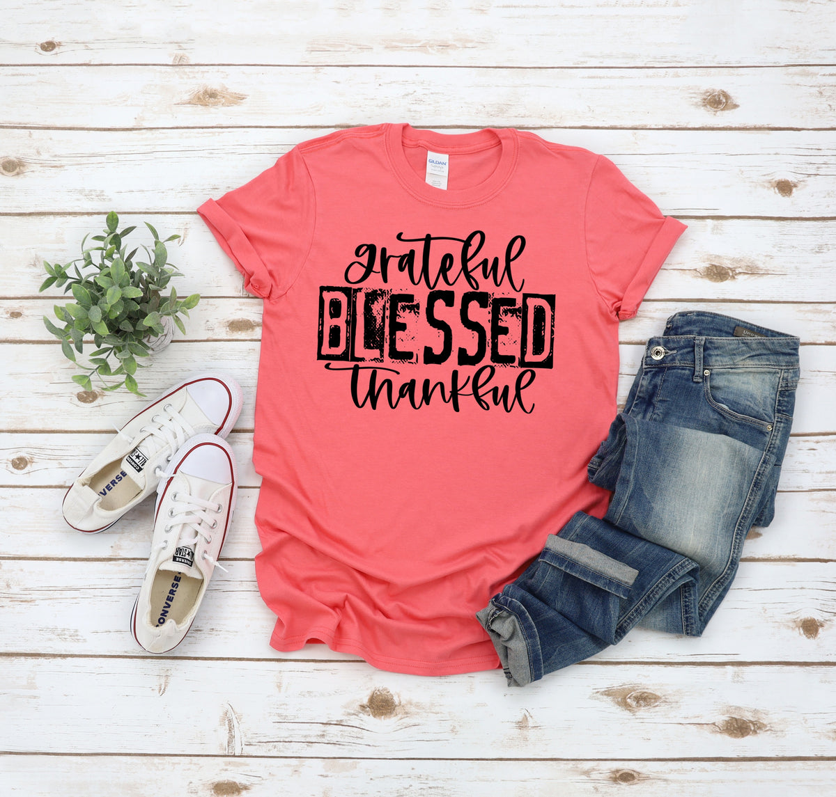 Grateful blessed thankful BLACK screen print transfer