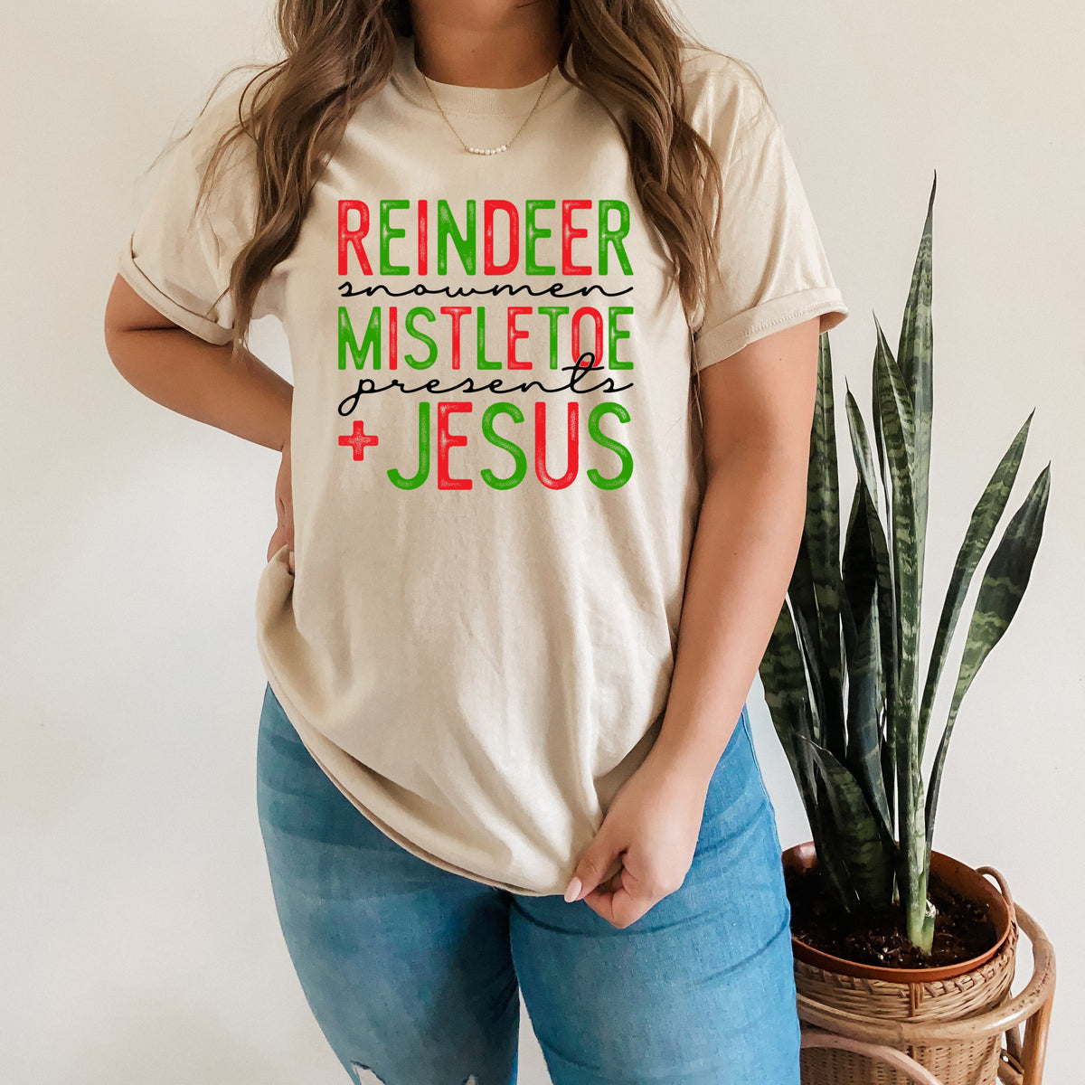Reindeer snowmen mistletoe presents JESUS HIGH HEAT screen print transfer