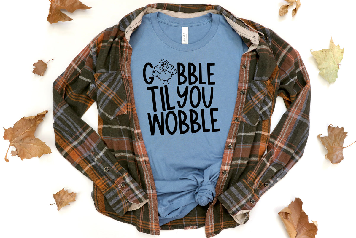 Gobble til you wobble BLACK (with turkey) screen print transfer