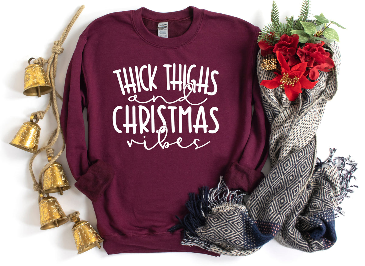 Thick thighs and Christmas vibes screen print transfer