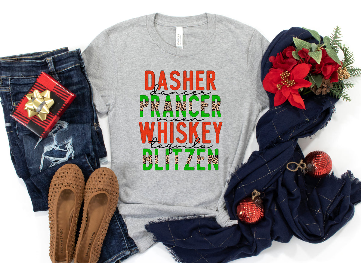 Dasher dancer prancer vixen whiskey tequila blitzen HIGH HEAT screen print transfer