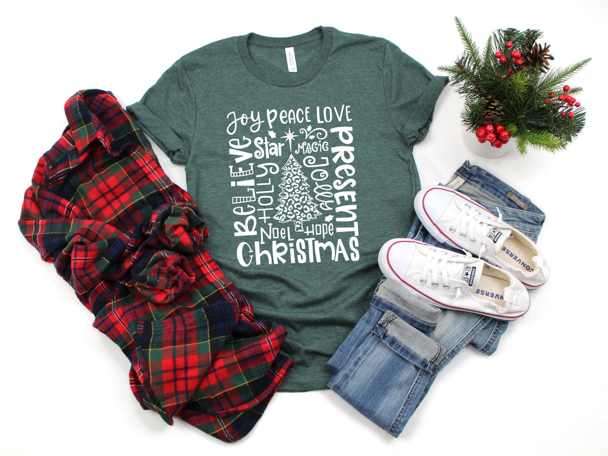 Single Christmas tree typography screen print transfer