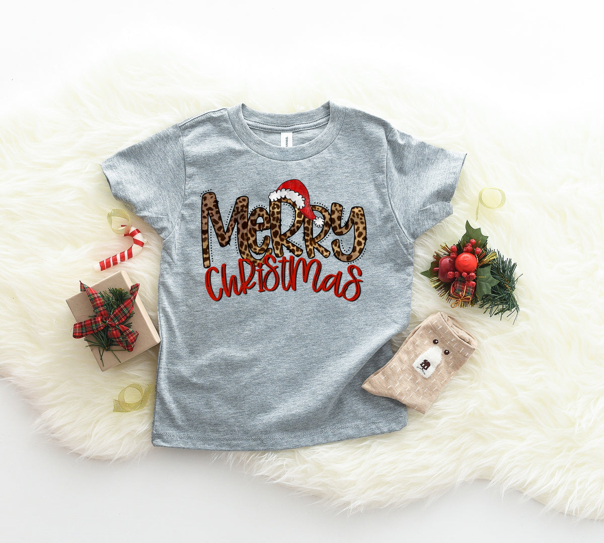 INFANT Merry Christmas ( leopard with hat) HIGH HEAT screen print transfer
