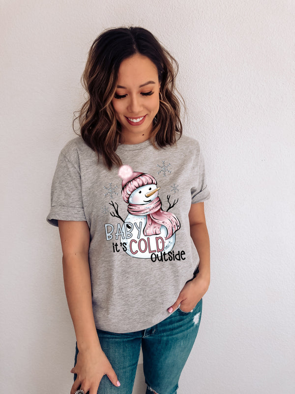 PINK Baby it's cold outside snowman HIGH HEAT screen print transfer