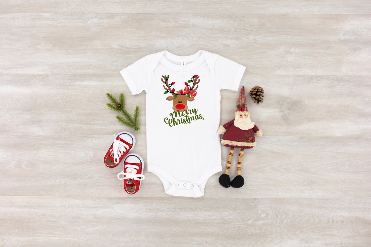 FEMALE Merry Christmas Deer with Christmas lights HIGH HEAT screen print transfer