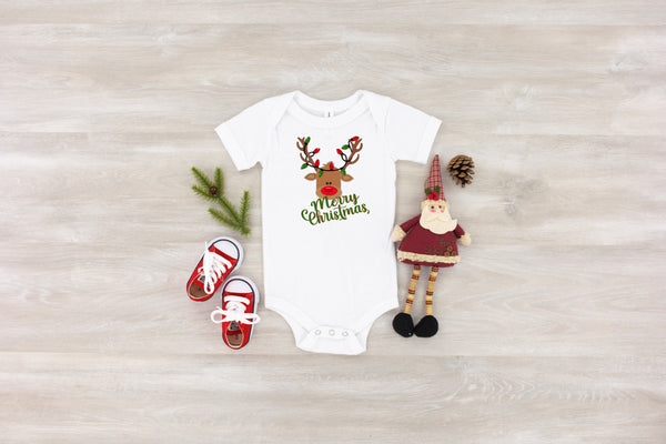 MALE Merry Christmas INFANT deer with Christmas Lights HIGH HEAT screen print transfer