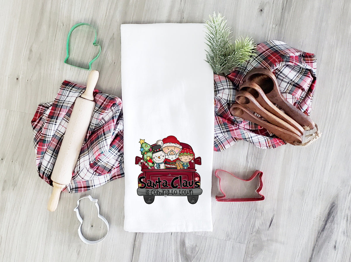TOWEL Size Santa Claus is coming yo town truck HIGH HEAT screen print transfer