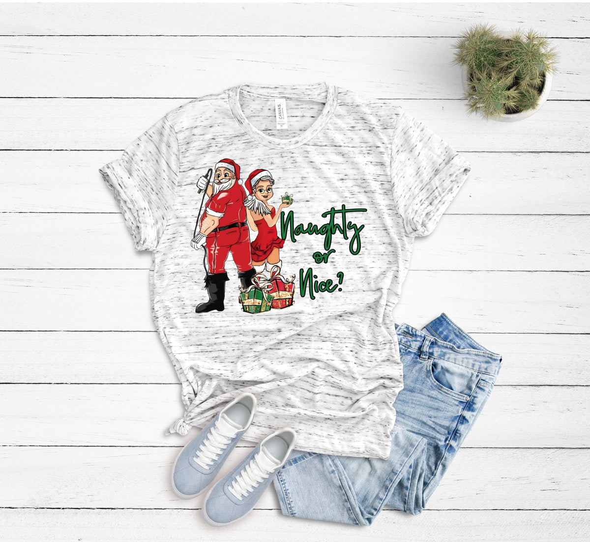 Naughty or nice Mr. & Mrs. Claus HIGH HEAT screen print transfer