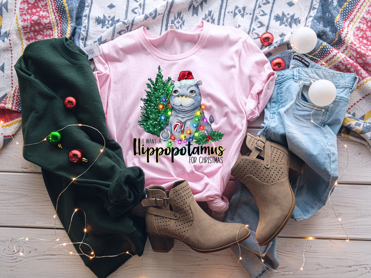 ADULT I want a hippopotamus for Christmas HIGH HEAT screen print transfer