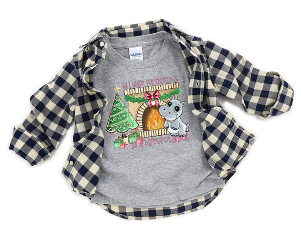 INFANT All I want for Christmas is a HIPPOPTAMUS HIGH HEAT screen print transfer