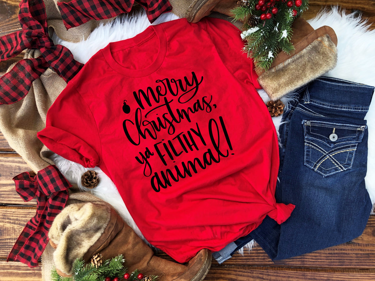 Merry christmas ya filthy animal! Screen print transfer