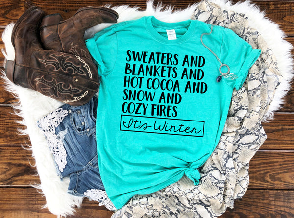 BLACK Sweaters and blankets and hot cocoa and snow and cozy fires it's winter screen print transfer