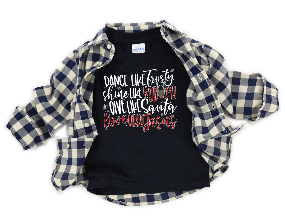 YOUTH dance like frosty shine like rudolph give like santa love like jesus HIGH HEAT screen print transfer